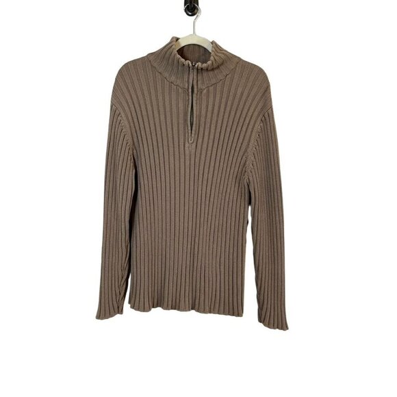 Banana Republic Sweater Women XL Brown Mock Neck Full Zip Ribbed Stretch Neutral - Picture 1 of 10